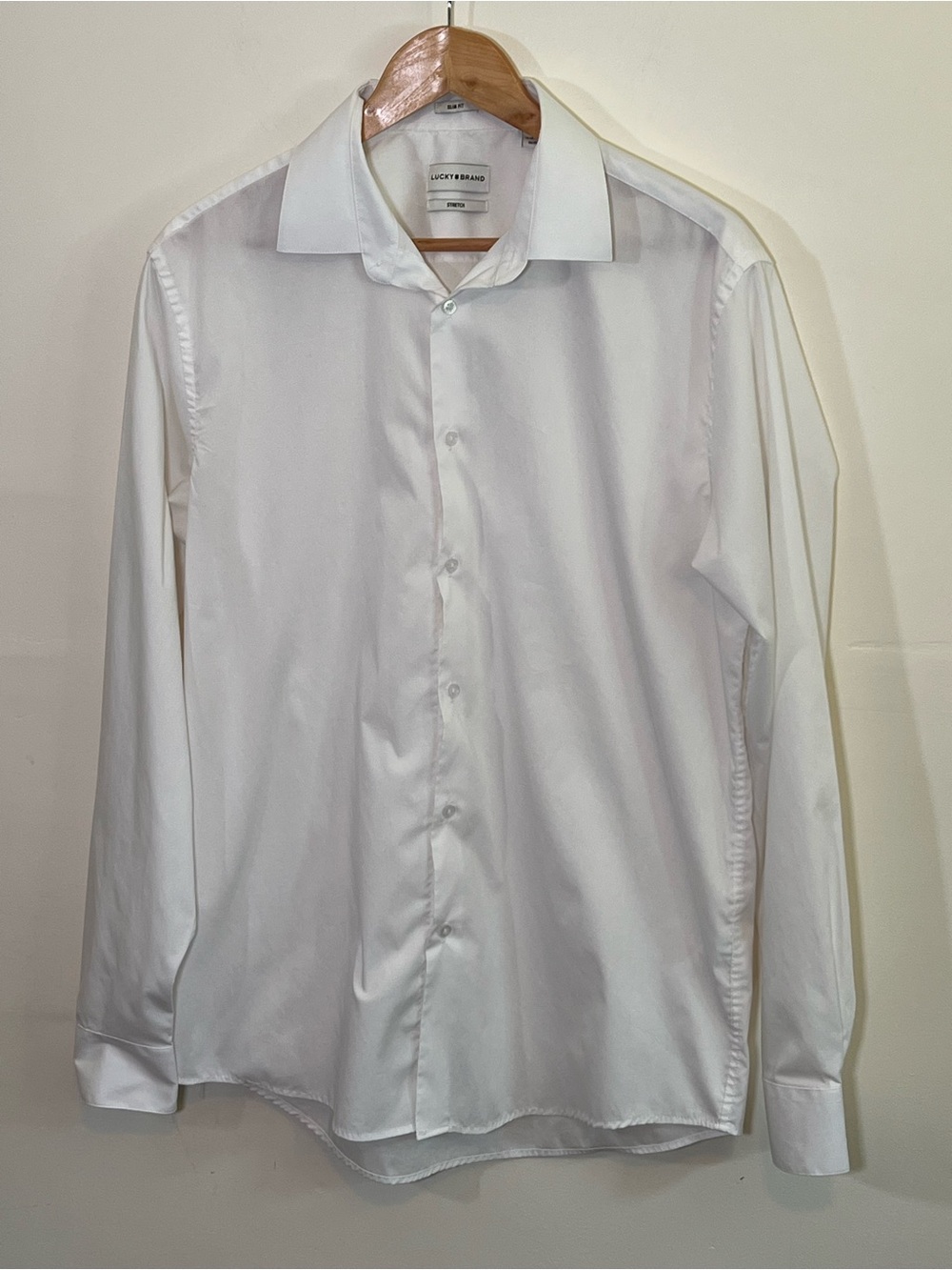 Lucky Brand White Stretch Slim Fit Men’s Dress Shirt L 16–16.5 34/35
